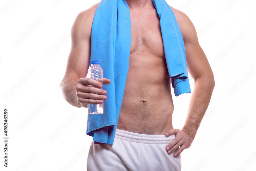 body of a young caucasian male athletic naked to the waist isolated on white background body of a young caucasian male athletic naked to the waist isolated on white background
