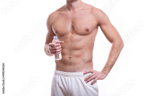 body of a young caucasian male athletic naked to the waist isolated on white background