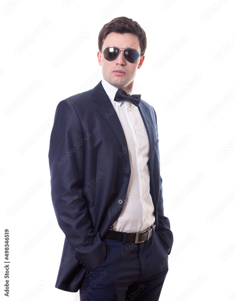 young white handsome man in a shirt strict office suit stands isolated on a white background young white handsome man in a shirt strict office suit stands isolated on a white background