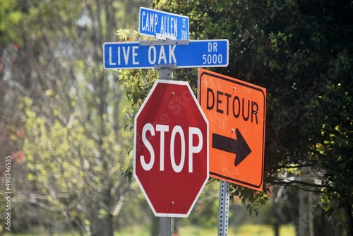 stop street detour signs