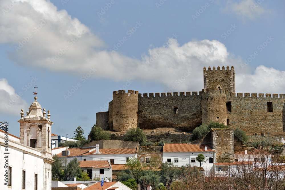 Hilltop ruins of a castle dating to the 1200s offering vistas over the town of Portel, Portugal