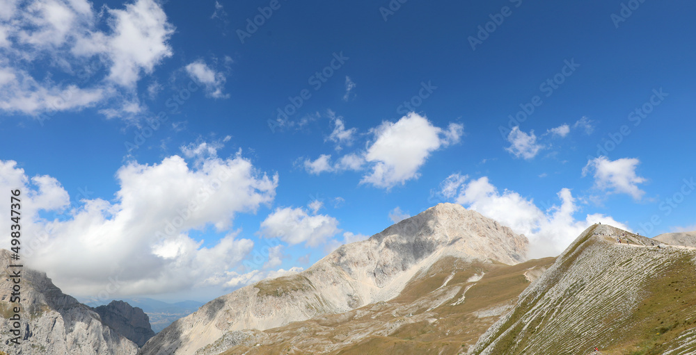 Mountains in the Abruzzo Region in Central of Italy with clear sky and some clouds