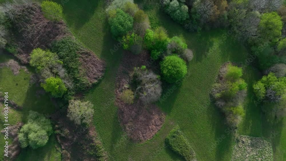 Spring landscape in the town of Tarrueza seen from a drone. Cantabria, Spain, Europe Spring landscape in the town of Tarrueza seen from a drone. Cantabria, Spain, Europe