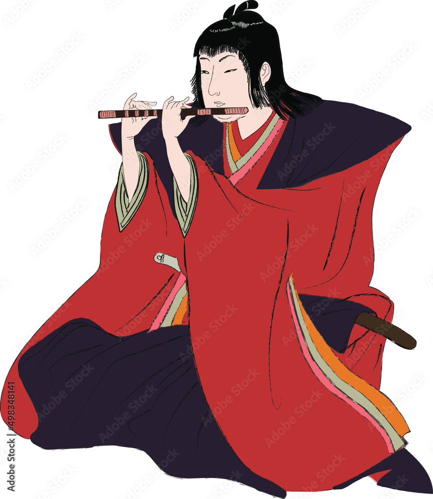 Japanese samurai flute player in kimono vector illustration. Asian  traditional music art and culture in Japan or China. Vintage japanese  costume drawing. Stock Vector | Adobe Stock
