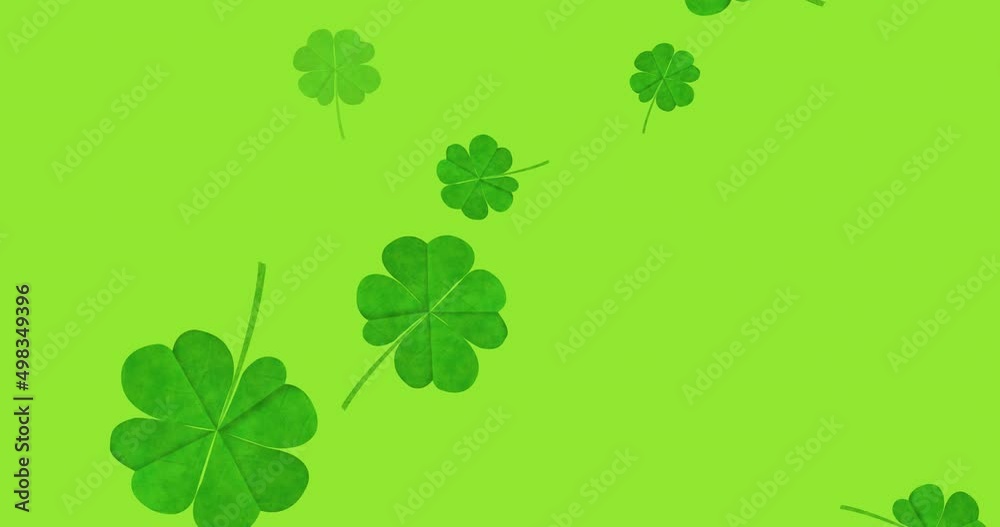 Animation of multiple clover leaves falling on green background Animation of multiple clover leaves falling on green background