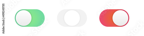 Switch button. On off UI symbols, active and inactive interface elements, round tap interaction pictograms. Vector set
