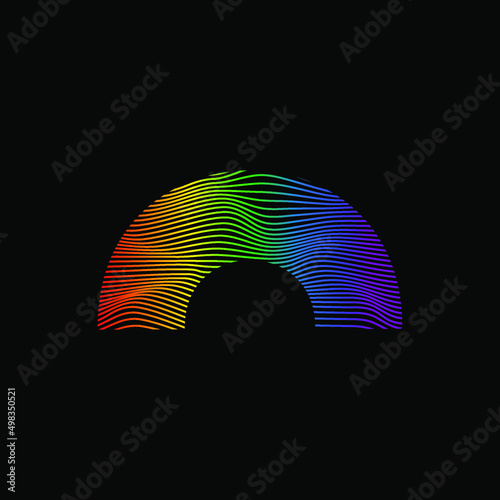 Dynamic line wave LGBTQ+ sexual identity pride concept. Rainbow colors in rainbow shape on black background