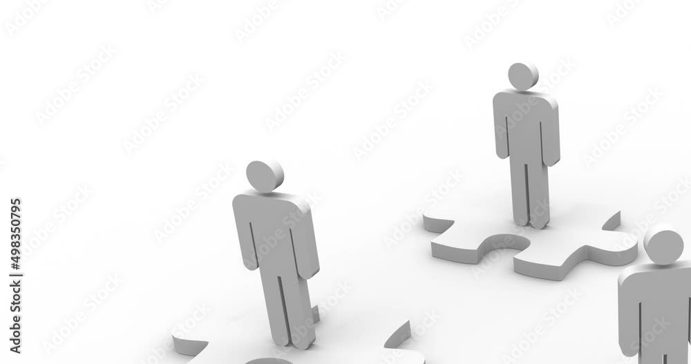 Animation of people icons standing on white puzzle pieces Animation of people icons standing on white puzzle pieces