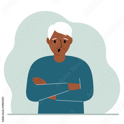 Granddad is screaming and upset. The arms are crossed over the chest. Vector
