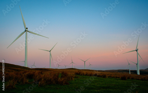 Sunrise light, Wardlaw wind farm, Dalry, North Ayrshire, Scotland, UK