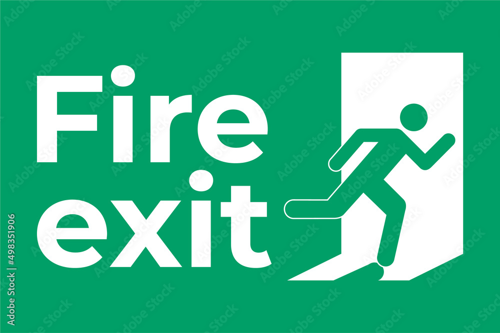 Fire Exit Warning Sign Icon. Emergency fire exit sign. running man icon to door. Green color. Vector. warning sign illustration