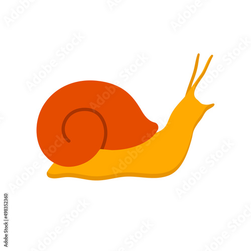 Illustration of snail with shell, helicid, sign of crawling snail, silhouette of land gastropod mollusk. Isolated on white background. Vector graphics