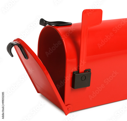 Shiny red letter box on white background