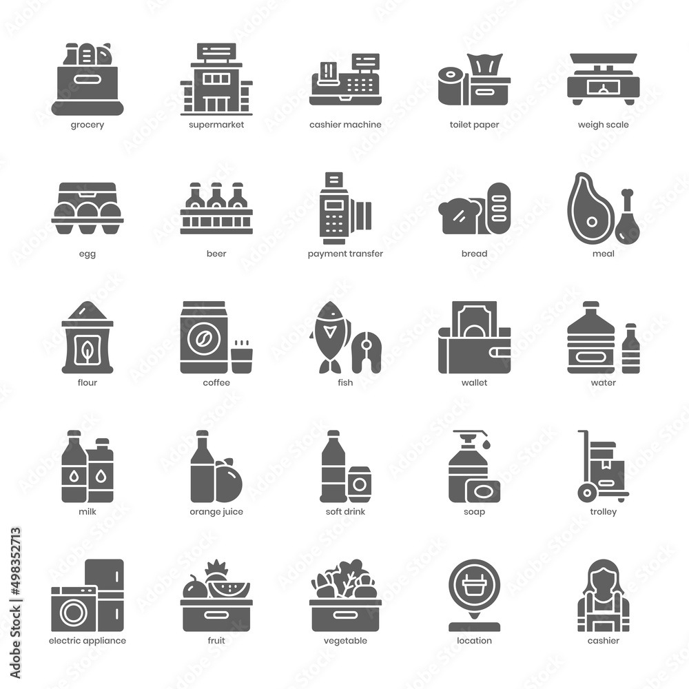 Grocery icon pack for your website design, logo, app, UI. Grocery icon glyph design. Vector graphics illustration and editable stroke. Grocery icon pack for your website design, logo, app, UI. Grocery icon glyph design. Vector graphics illustration and editable stroke.