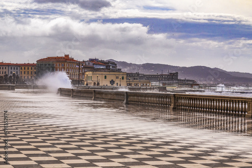Terrazza Mascagni di Livorno bagnata dalle onde photo