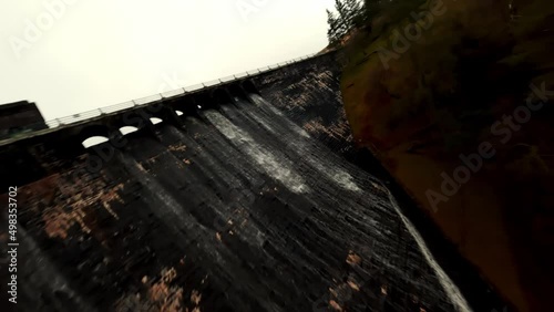 Aerial Fpv view of Grwyne Fawr Reservoir during winter months based in south wales black moutains photo