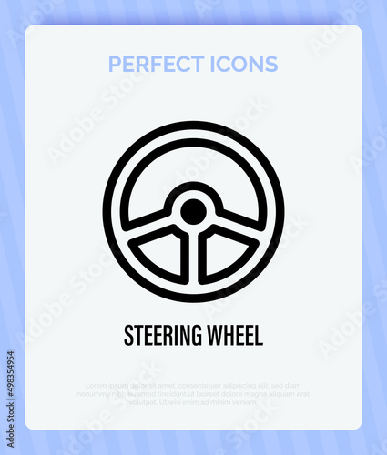 Steering wheel thin line icon. Vector illustration.