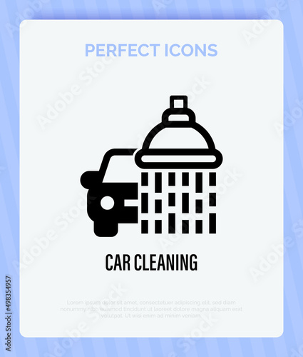 Car cleaning thin line icon. Car under shower. Vector illustration for car wash.