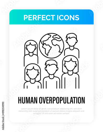 Human overpopulation thin line icon. People around the planet. Overcrowding. Ecological problem. Vector illustration. photo