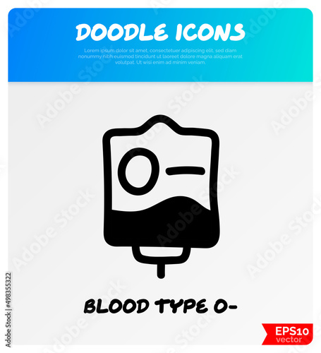 Blood bag with plasma. Doodle thin line icon. Blood donation. Blood type. Vector illustration.