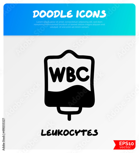 Blood bag with plasma. Doodle thin line icon. Blood donation. Blood type. Vector illustration.
