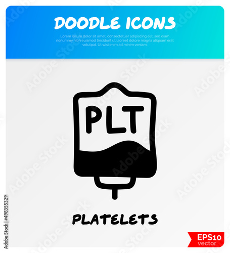 Blood bag with plasma. Doodle thin line icon. Blood donation. Blood type. Vector illustration.