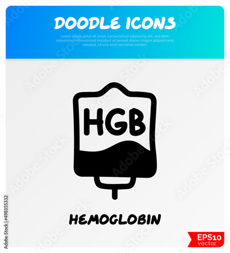 Blood bag with plasma. Doodle thin line icon. Blood donation. Blood type. Vector illustration.