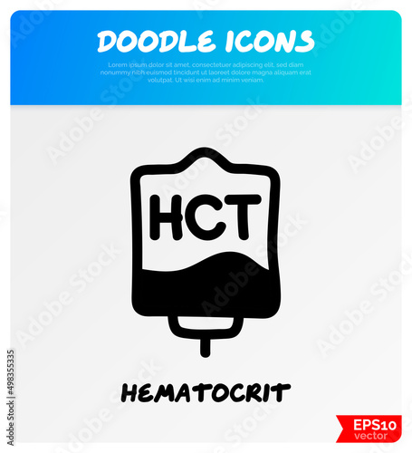 Blood bag with plasma. Doodle thin line icon. Blood donation. Blood type. Vector illustration.