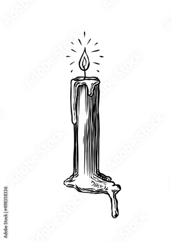 Aromatic candle. burning wax for aromatherapy. Vintage engraving sketch. Doodle outline. Hand drawing.