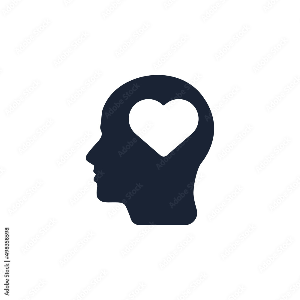 Head profile with heart. User. Personality. Memory. Icon. Symbol. Sign. Idea. Mind. Vector. Person. Logo. Web. Internet. Head profile with heart. User. Personality. Memory. Icon. Symbol. Sign. Idea. Mind. Vector. Person. Logo. Web. Internet.