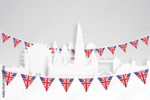Billede på lærred union jack jubilee bunting & London skyline concept