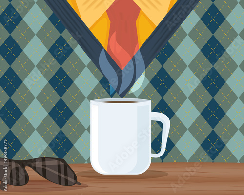 father drinking coffee