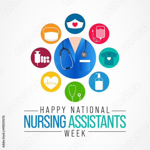 National Nursing assistants week is observed every year in June, The main role of a CNA is to provide basic care to patients and help them with daily activities. vector illustration