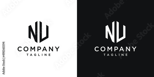 Creative Letter NU Monogram Logo Design Icon Template White and Black Background