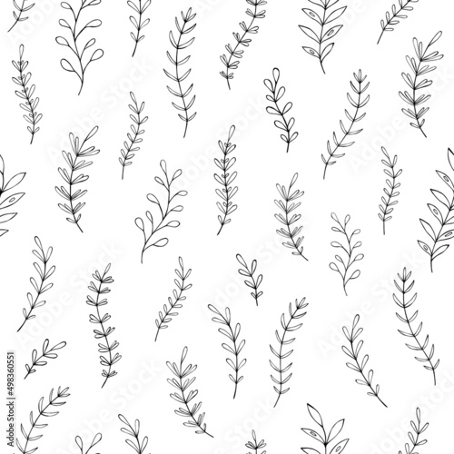 Seamless vector pattern of graphic floral and herbal elements. Background for greeting card  website  printing on fabric  gift wrap  postcard and wallpapers.