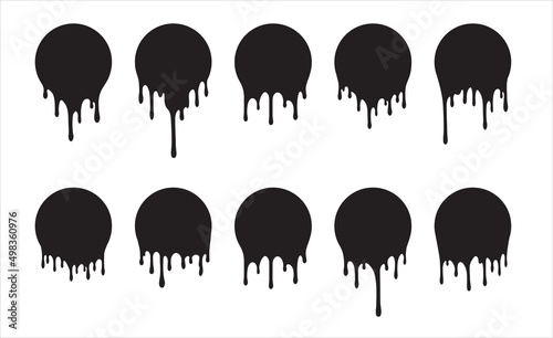 Set of ten vector round black paint drips. Illustration for your design.