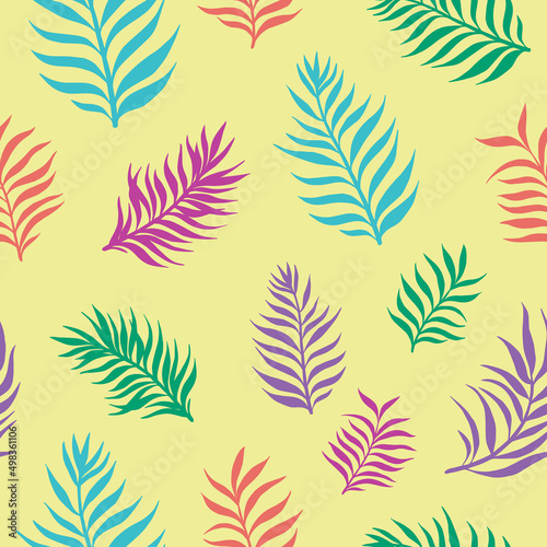 Tropic seamless vector pattern with tropical leaves. Tropical botanical motives. Vector illustration. Summer decoration print for wrapping, wallpaper, fabric.  © Anna Sobol