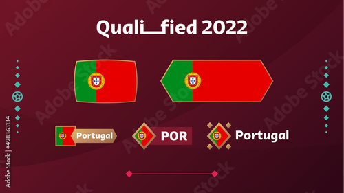 Set of portugal flag and text on 2022 football tournament background. Vector illustration Football Pattern for banner, card, website. national flag portugal Qatar cup. world 2022