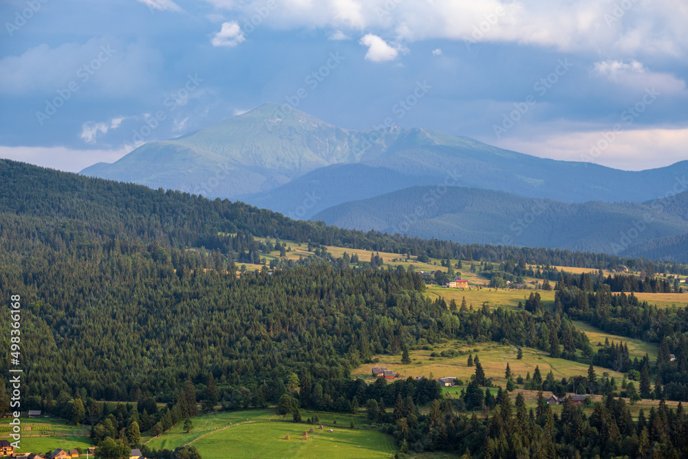 Picturesque summer Carpathian mountain countryside, Ukraine.