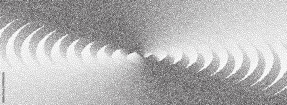 Dotwork sound wave background. Black noise stipple dots zig zag audio ...