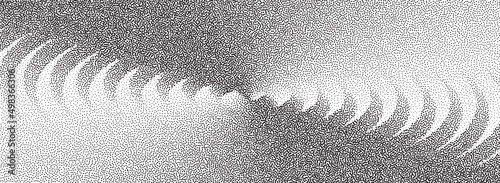 Dotwork sound wave background. Black noise stipple dots zig zag audio 3d wave. Sand grain effect. Black dots grunge banner. Abstract zig zag sound shape. Noise dotwork audio pattern. Vector photo
