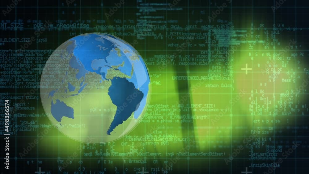 Animation of spinning globe over grid on colorful background Animation of spinning globe over grid on colorful background