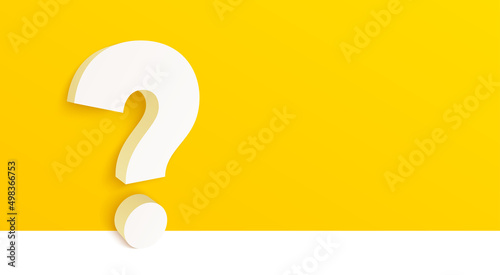 3d question mark on yellow background. Ask help information icon. Faq or Quiz big symbol. Doubt, inquiry background. Banner with big 3d question mark. Help desk concept. Vector