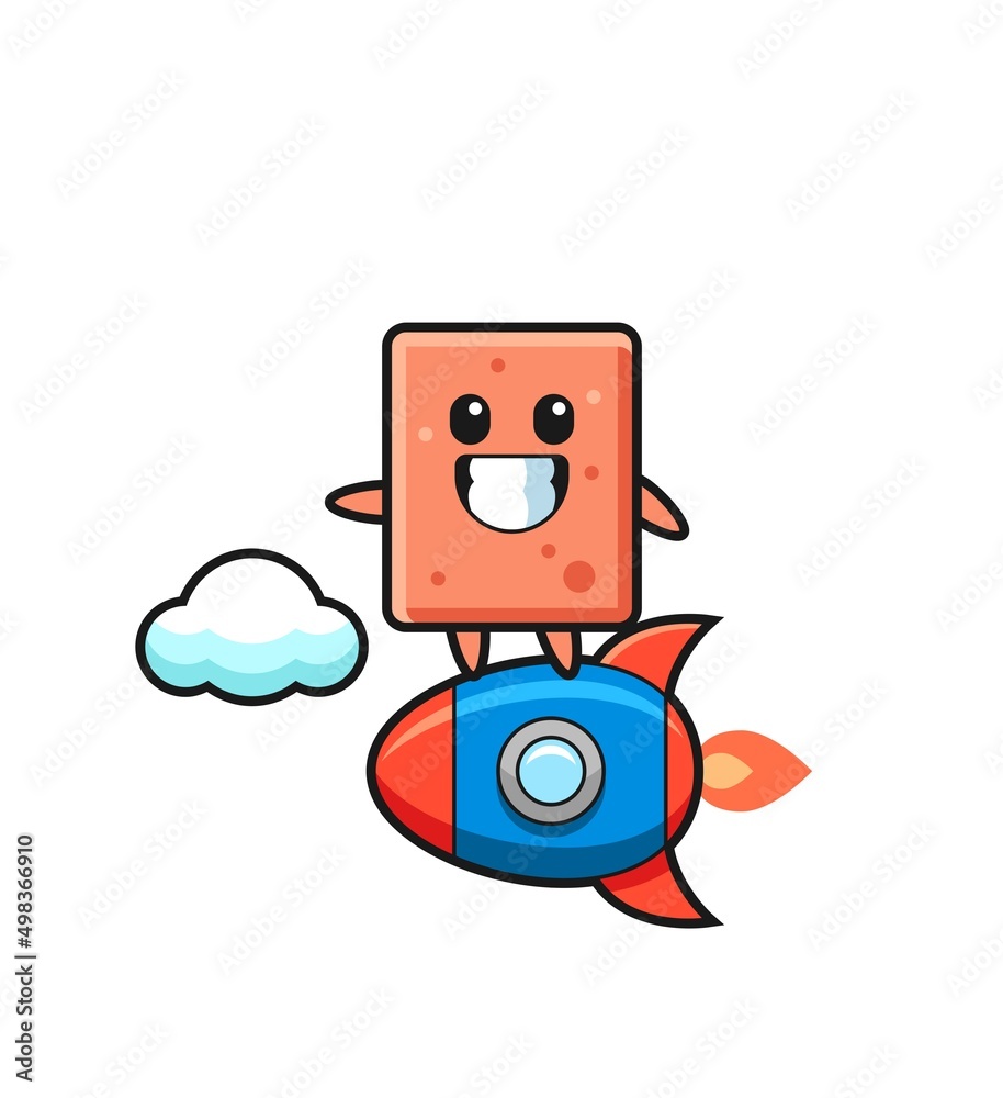 brick mascot character riding a rocket brick mascot character riding a rocket
