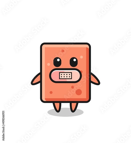 Cartoon Illustration of brick with tape on mouth