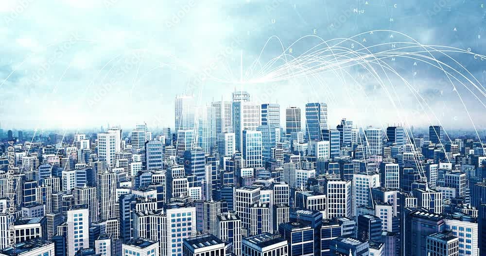 High Tech Smart City Network. 5G High Speed Wireless. Technology Related 3D Animation.
