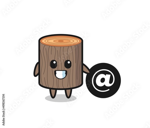Cartoon Illustration of tree stump standing beside the At symbol