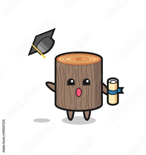 Illustration of tree stump cartoon throwing the hat at graduation
