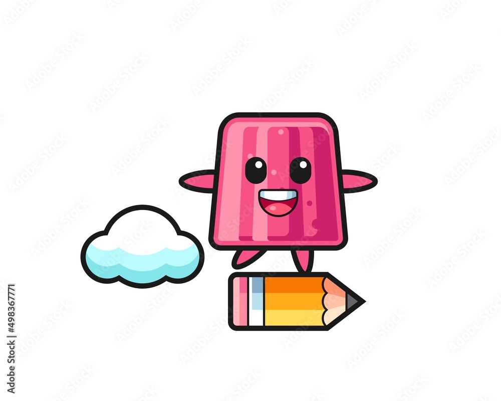 jelly mascot illustration riding on a giant pencil