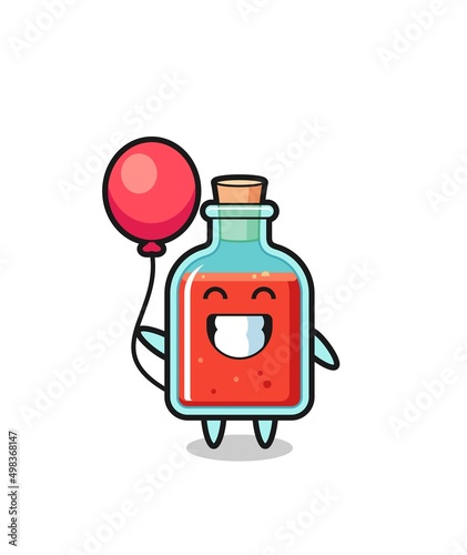 square poison bottle mascot illustration is playing balloon